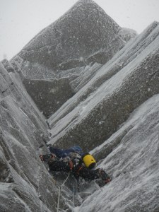 Arc'teryx Gamma Guide Pant. Great for technical climbing. Used here whilst mixed climbing on Ben Eighe, Scotland.