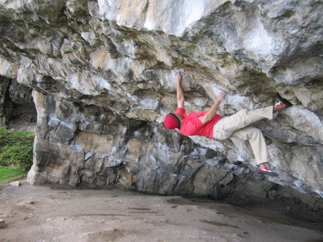 The Red Chili Nachos performed well on steep limestone. Parisellas Cave, Pen Trywn.
