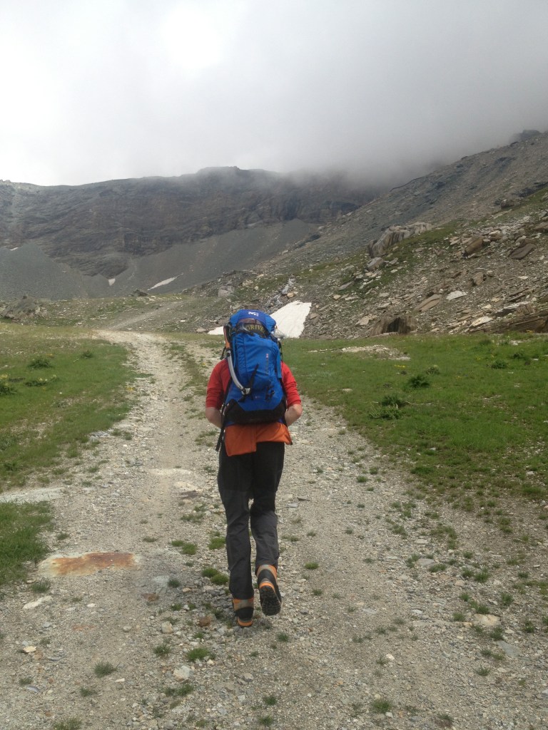 The Millet Peuterey 35+10 Pack is a perfect pack for Alpine missions and can hold everything you need for multi-day trips in the mountains. Here Pete heads up to the Carrel Hut on the Italaian side of the Matterhorn.