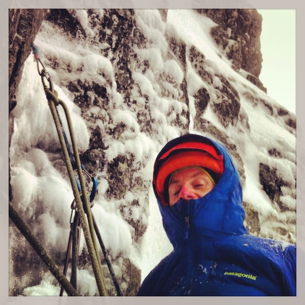 A brief interlude in the spindrift on Lost The Place, Ben Nevis.