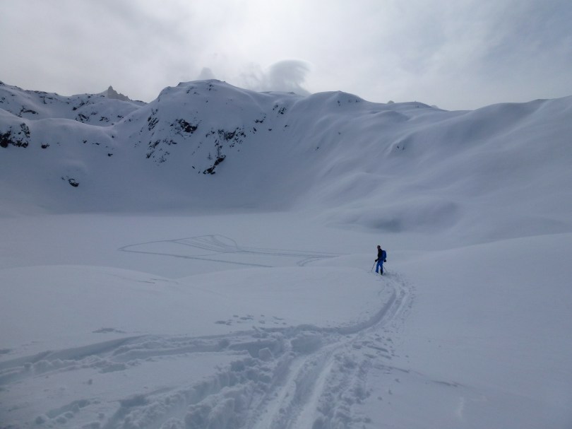 Using the Haglöfs VOJD 18 ABS Ski Pack on a day tour in the Aiguilles Rouges, France.