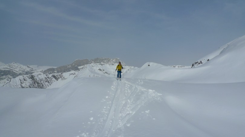 Kasia using The North Face Women's Alloy Jacket whilst ski touring in the Aiguille Rouges, Chamonix.
