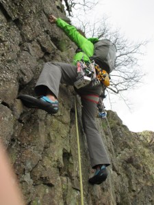 A small pack is unobtrusive when multi pitch climbing.