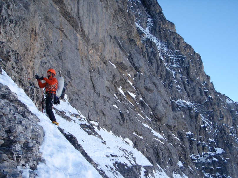 Patagonia Ascensionist 25 Pack - allows you to carry all you need but move unhindered. Here in use on the Traverse of the Gods, 1938 Route, Eiger North Face.
