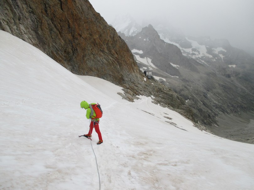 Glad of my Arc'teryx Alpha FL Jacket as the weather takes a turn for the worst on the approach to Refuge du Promontoire, Ecrins, France.