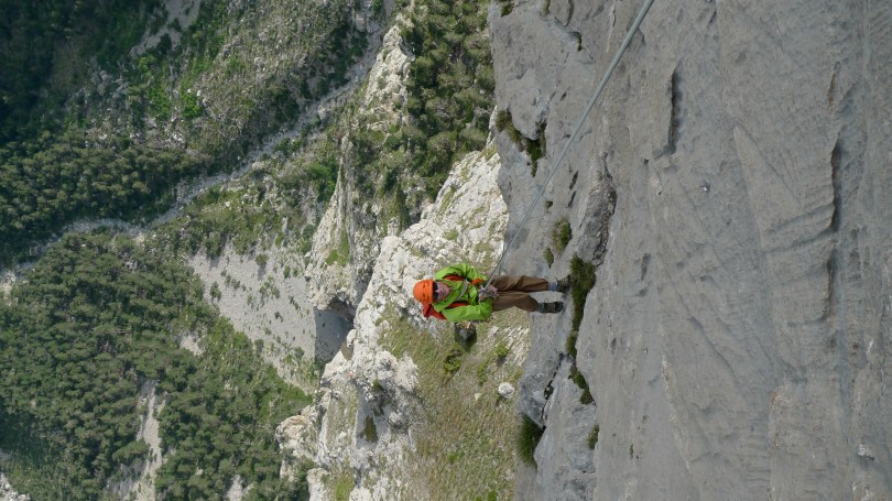 Arc'teryx Alpha FL Jacket - descending after the classic 18 pitch rock route, Rankxerox on Tete d"Aval, Ecrins France.