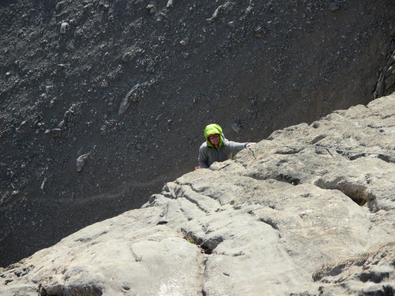 Patagonia Nano-Air Hoody: heading into the light, no need to take it off after this cold belaying stint.