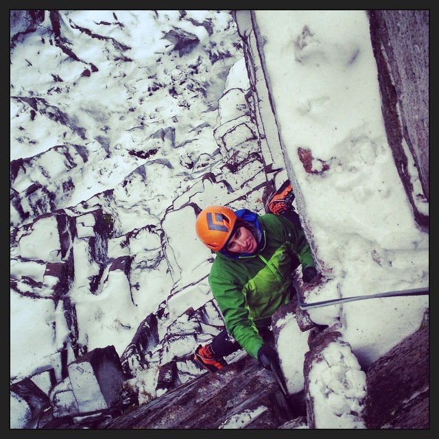 Adam seconding Hooker's Corner, Coire an Lochan.