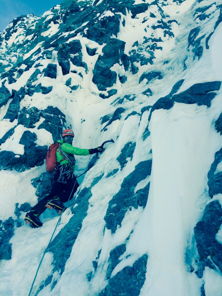 The DMM Switch ice tools worked well on less than vertical ice such as that found on the Matterhorn's classic north face outing, the Schmidt Route.