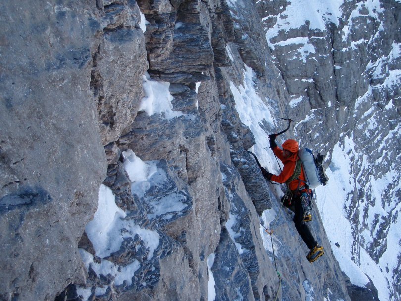 The DMM Switch ice tools in full swing on the classic 1938 Route, Eiger North Face. A climb like this covers a variety of technical and not so technical ice and mixed ground and was great test for the Switch tools.