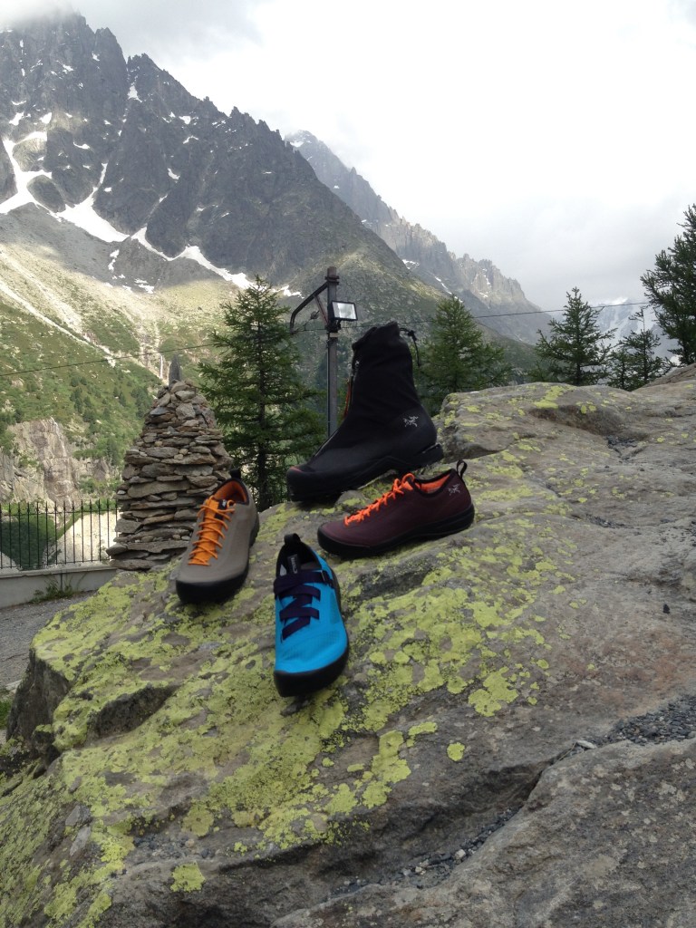 Coming soon! The latest footwear from Arc'teryx unveiled at the Arc'teryx Academy 2015. The Acrux AR Boots, Arakys shoe (front centre) and Acrux SL shoes (left and right). To be released 2016.