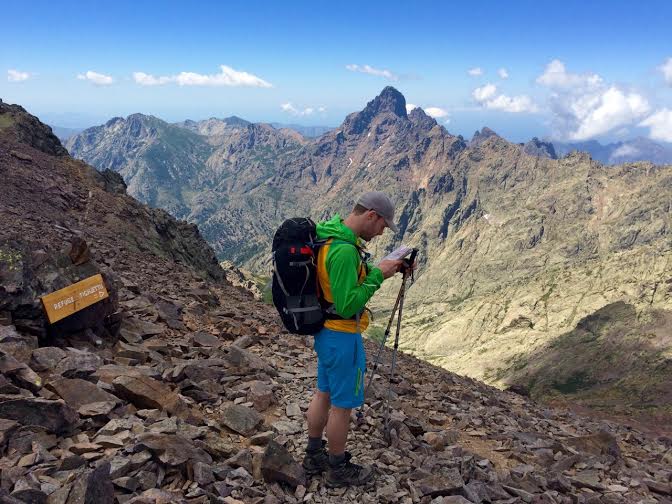 James Parkinson sporting his Haglӧfs L.I.M. Flex Hoody on Corsica's classic GR20 