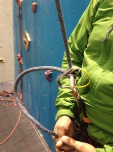 The Edelrid Jul2 in 'locked' mode. Notice I still have my hands on the rope.