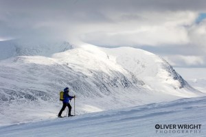 Perfect for any mountain day. Snow shoe hiking in Swedish Lapland. Photo copyright of Oliver Right Photography.