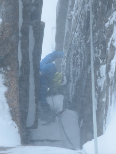 Vanir LT Pants exiting the top of Savage Slit in the Cairngorms.