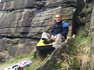 The Rab Pioneer is perfect for those cold days bouldering. Resting at Shipley Glen, Yorkshire.