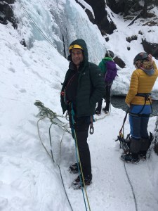 Not quite a belay jacket but OK to throw over everything else when gearing up.